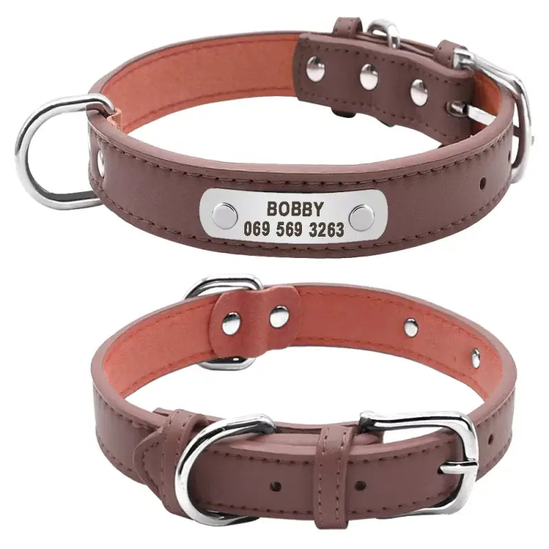 Deux colliers en cuir de qualité supérieure avec des boucles gravées pour personnalisation