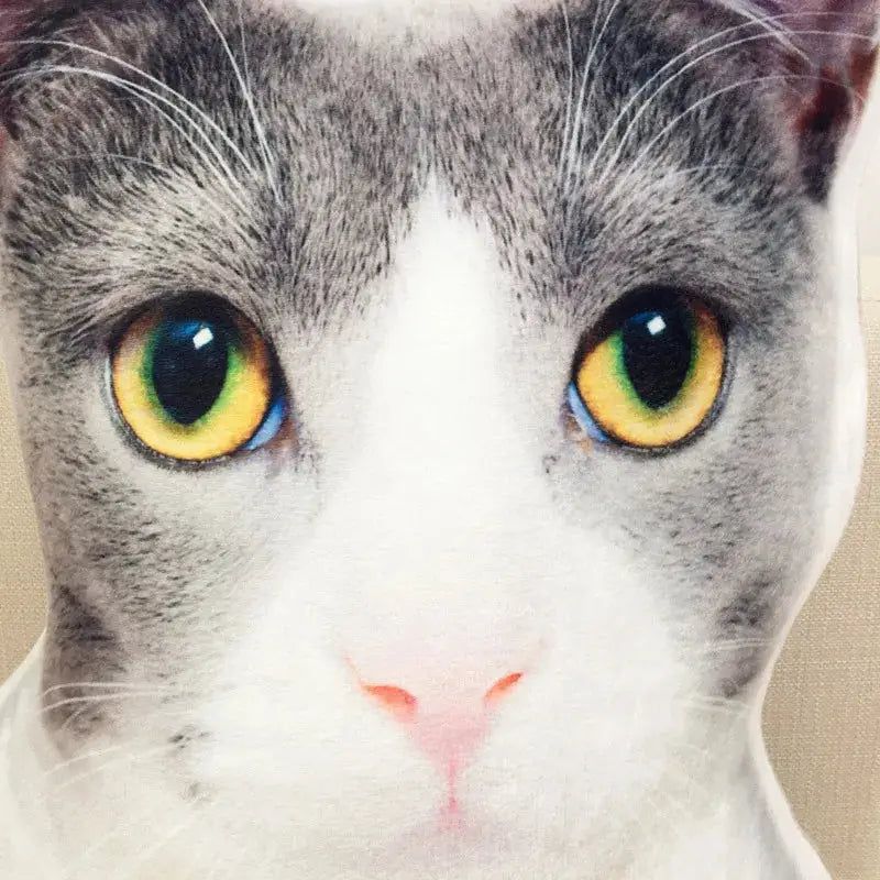 Chat aux yeux jaunes en chemise blanche sur le coussin souvenir Comfort pour une décoration intérieure élégante