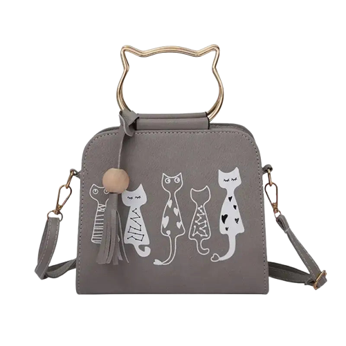 Sac à Main Chic Pour Femme Au Motif Chat élégant - Gris Transparent Background