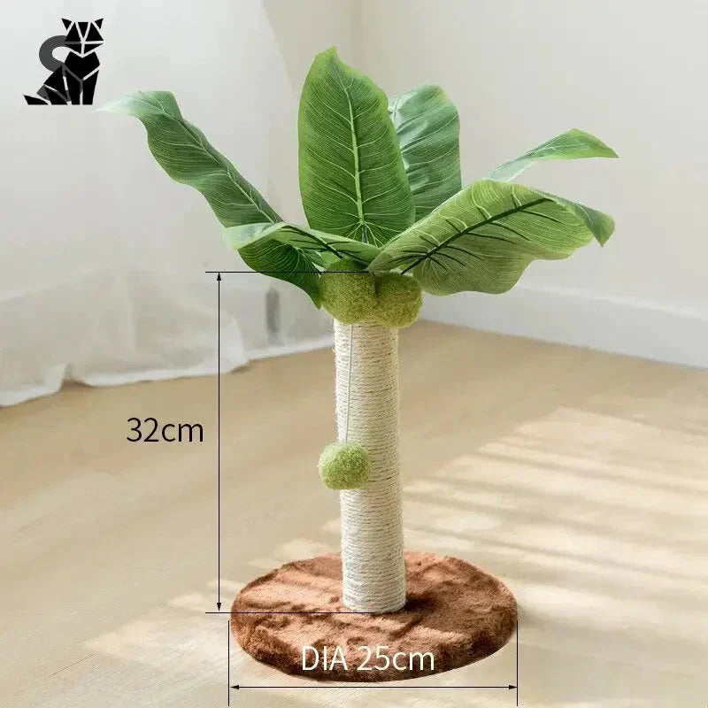 Arbre à chat Feline Elegance™ Design avec une plante présentant une grande feuille verte sur le dessus