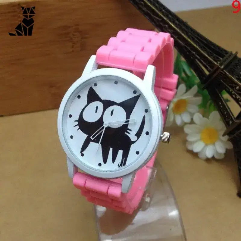 Belle Montre Chat Au Design Cartoon Pour Les Amoureux Des Félins - Rose