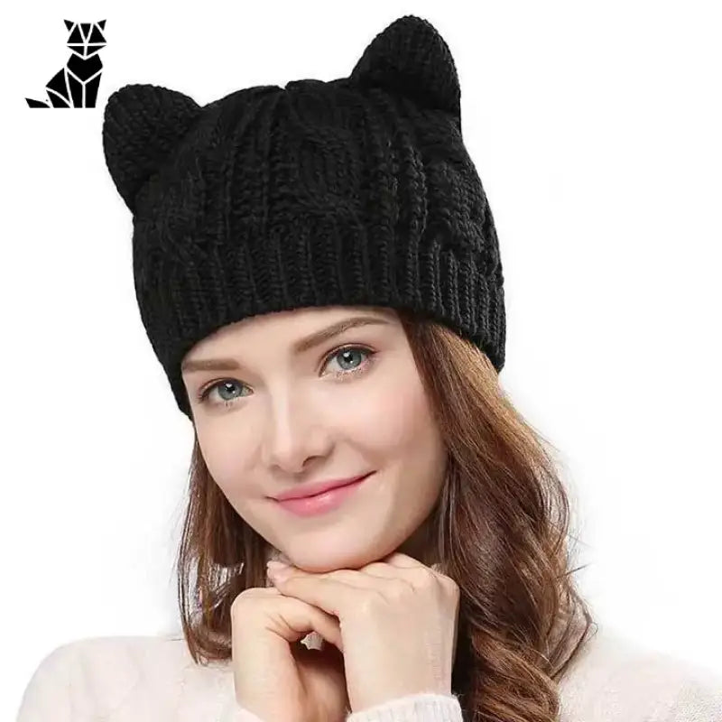 Bonnet Chat Kawaii Avec Petites Oreilles En Coton Tricoté à La Main