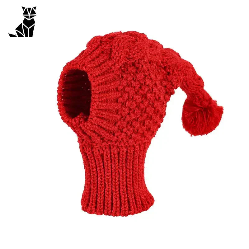 Chapeau pour chien en laine - Bonnet tricoté rouge avec pompon pour une protection thermique et un confort doux