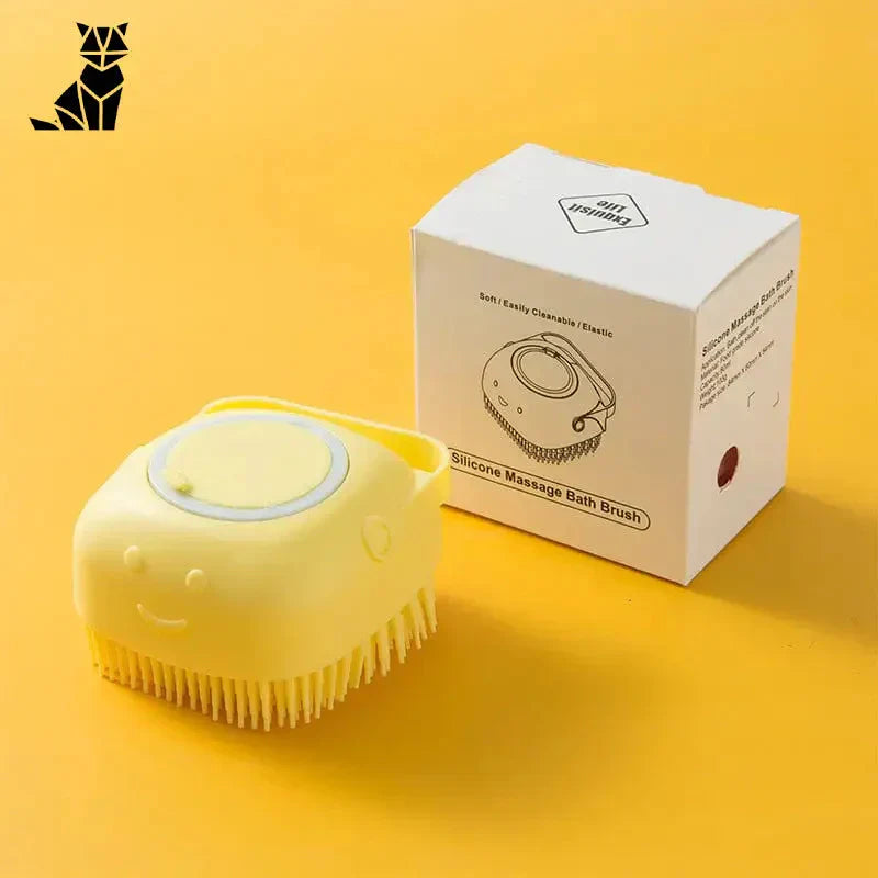 DouceurPelage™ Brosse - Brosse à peigne jaune avec boîte sur fond jaune vibrant