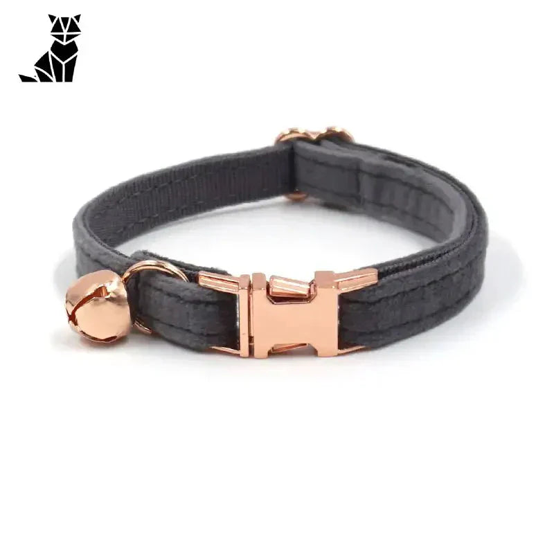 Magnifique collier en cuir noir avec fermoir en or rose pour chat, élégant et personnalisé