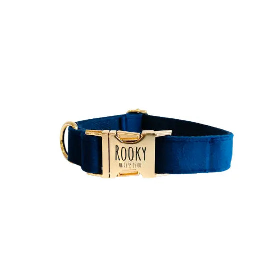 Collier Chien Personnalisé Velours Bleu Marine Transparent Background