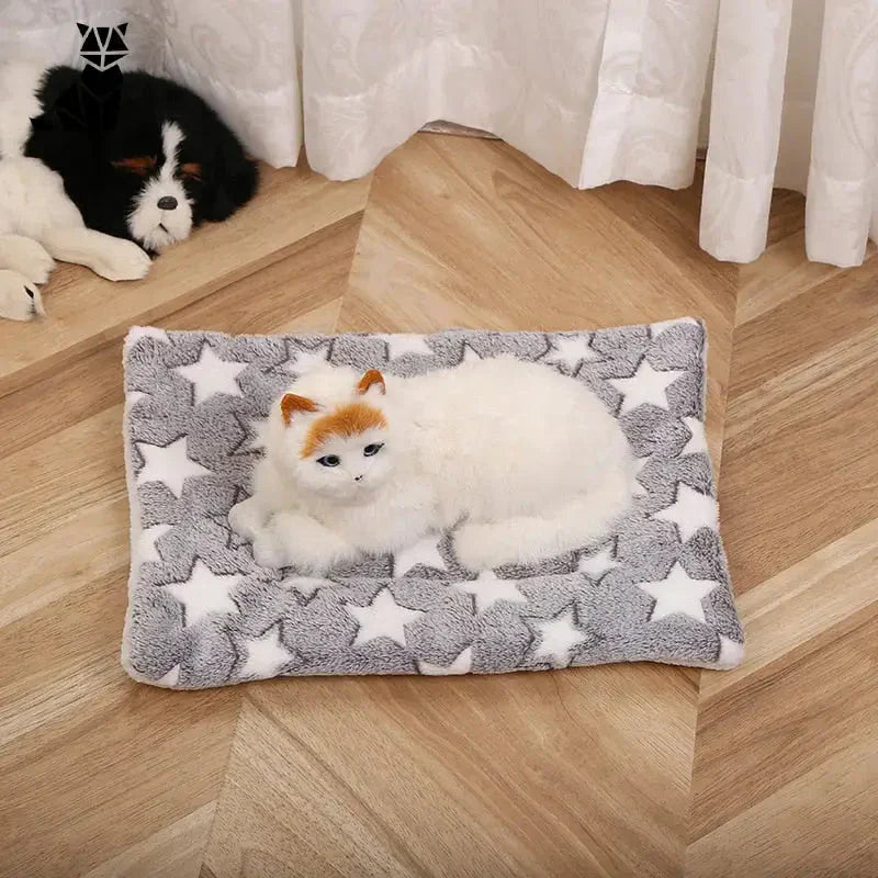 Chat profitant d’un confort optimal sur un lit pour chien avec couverture en flanelle douce