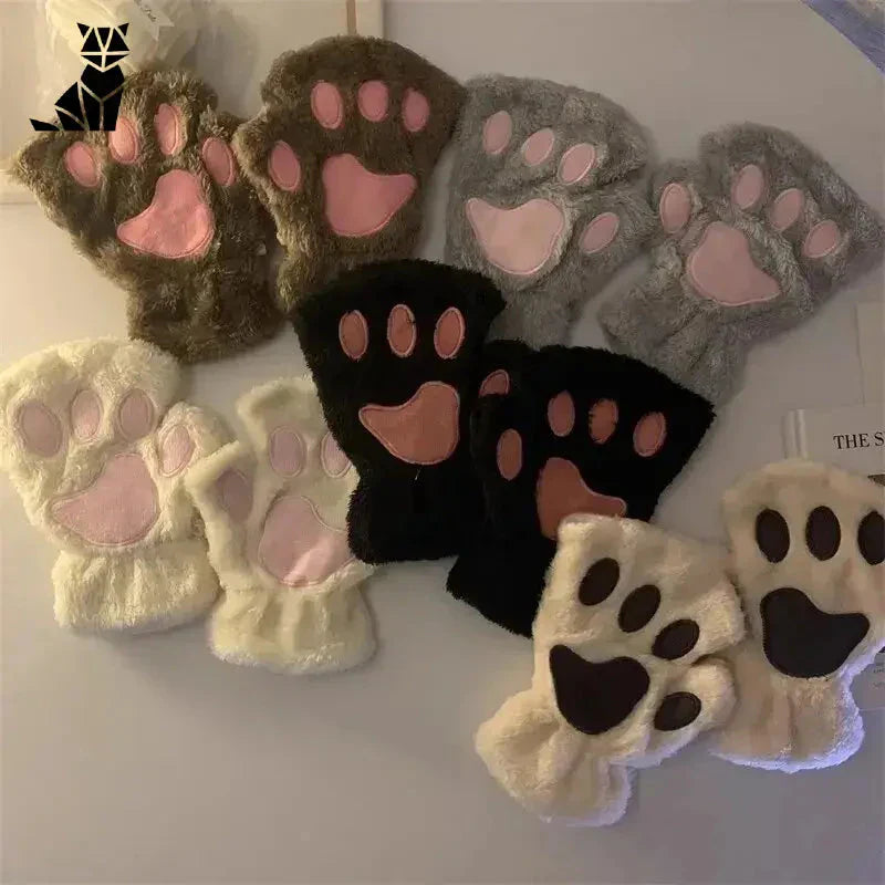 Gants en polaire corail - Gants Doux ressemblant à d’adorables pattes de chat en fourrure