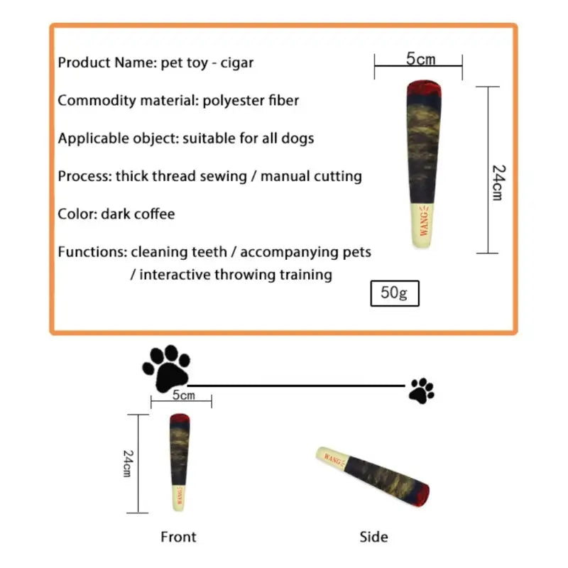 Diagramme du jouet à mâcher Cigar avec Squeak - jouet idéal pour chien avec cigare et bruit intégré