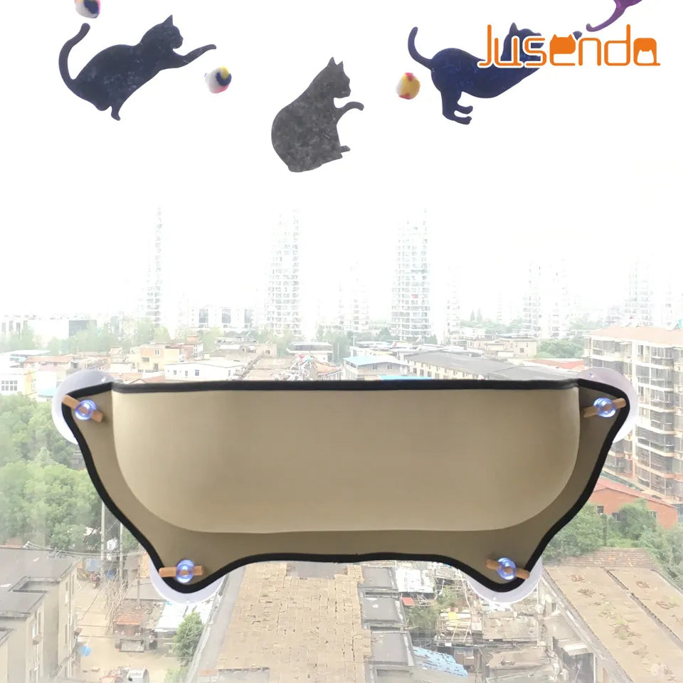 Cama de janela para gato - Pote de janela montado - Rede de gato - Tapete de gato - Poleiro de gato - Almofada suspensa - Prateleira de janela com ventosa para furão, chinchila