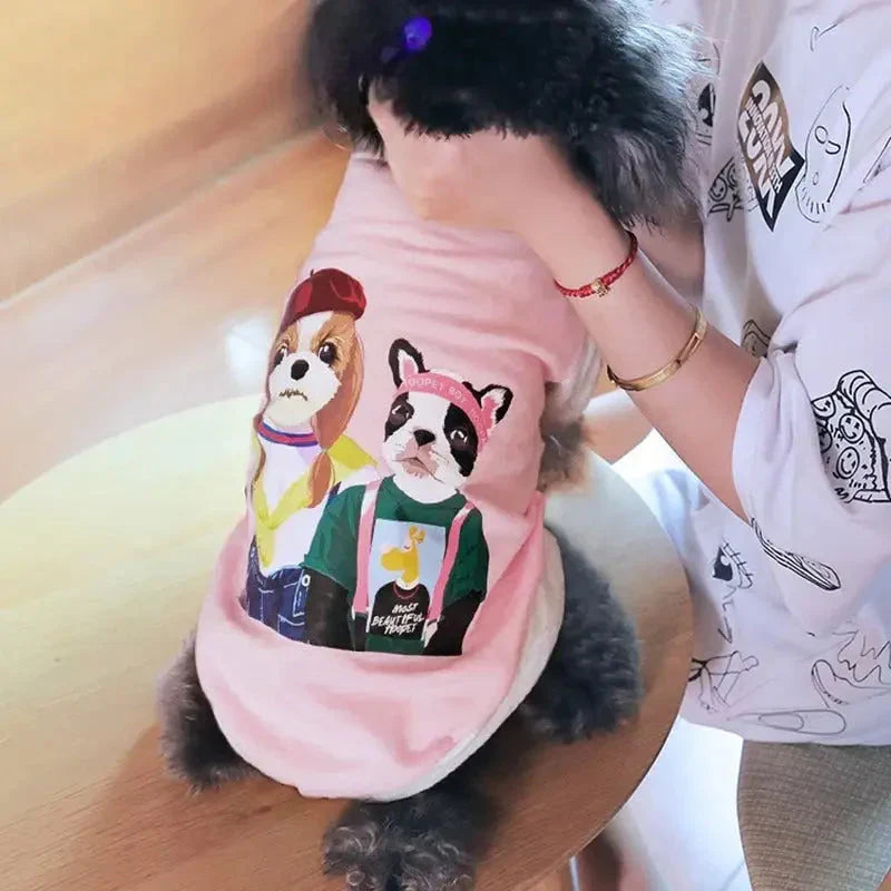 Chien en chemise rose avec graphique femme, manteau chaud pour chien avec capuche, veste chaude pour animaux