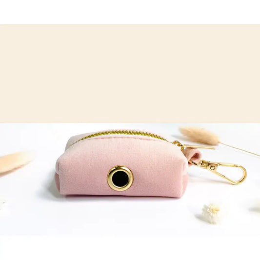 Pochette sac à crotte Velours Lisse Rose