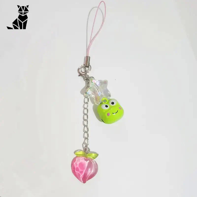 Porte-clés Kawaii : Porte-clés en forme de coeur vert et rose avec breloque coeur rose