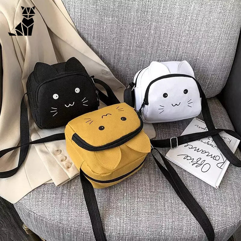 Sac à bandoulière élégant en forme de chat de bande dessinée - sac à dos stylisé avec une mignonne tête de chat